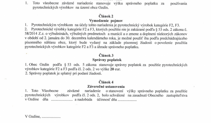 1. fotografia fotogalérie Návrh VZN č.01/2025 o výške správneho poplatku za použitie pyrotechnických výrobkov na území obce Ozdín - foto