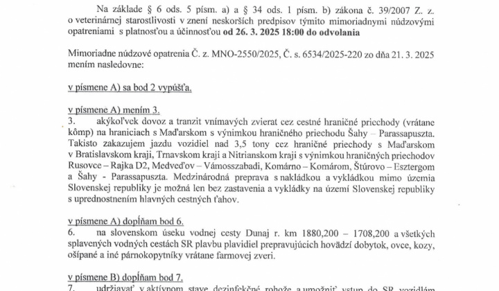 2. fotografia fotogalérie Dodatok č. 2 a dodatok č. 3 k platným opatreniam vydaným Štátnou veterinárnou a potravinovou správou SR - foto