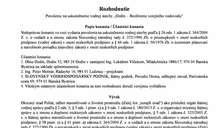 1. fotografia fotogalérie Povolenie na uskutočnenie vodnej stavby 