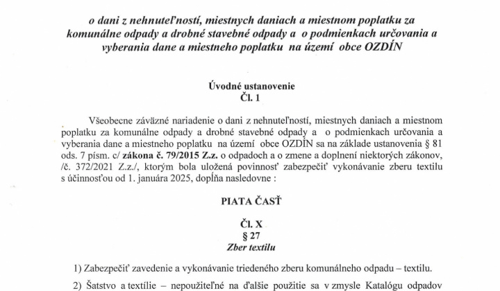 1. fotografia fotogalérie Schválený dodatok č.1 k VZN č. 02/2019 - Zber textilu - foto