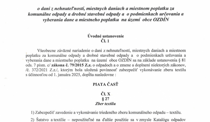 1. fotografia fotogalérie Návrh - Dodatok č. 1 k VZN - zber textilu - foto