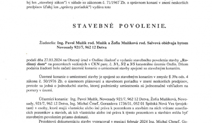 1. fotografia fotogalérie Stavebné povolenie - foto