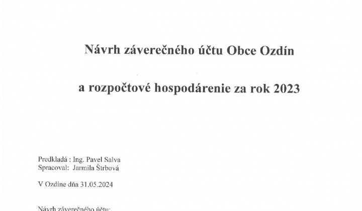 1. fotografia fotogalérie Návrh záverečného účtu Obce Ozdín a rozpočtové hospodárenie za rok 2023 - foto