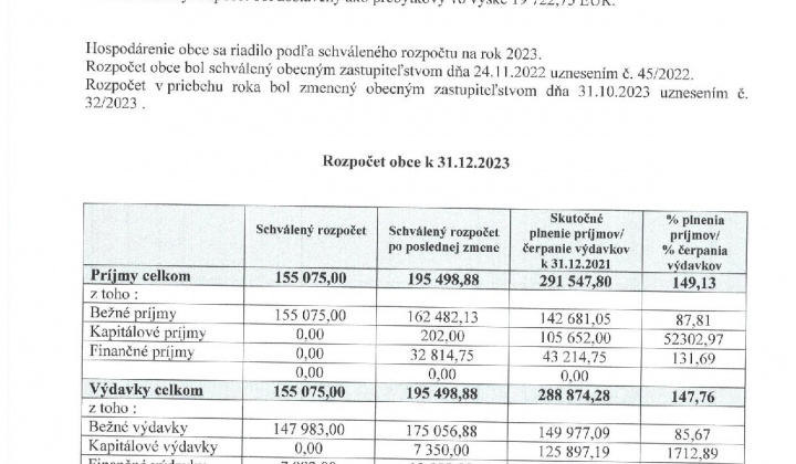 3. fotografia fotogalérie Návrh záverečného účtu Obce Ozdín a rozpočtové hospodárenie za rok 2023 - foto
