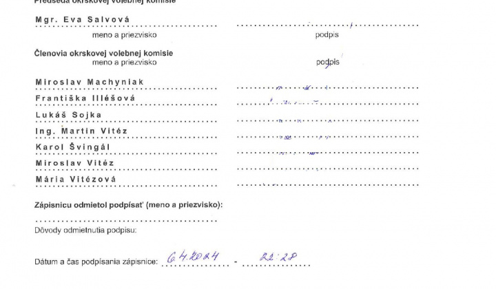 3. fotografia fotogalérie Zápisnica OVK Voľby prezidenta SR 2024 II.kolo, okr. č. 2 - foto