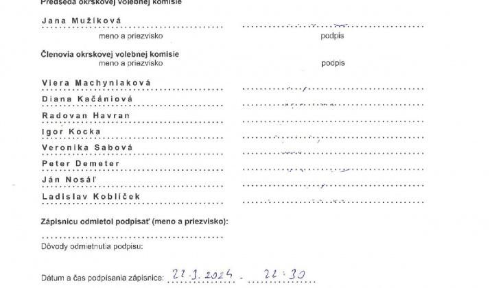 3. fotografia fotogalérie Zápisnica OVK Voľby prezidenta SR 2024 I.kolo, okr. č. 1 - foto