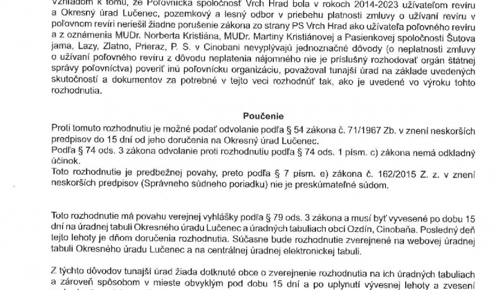 2. fotografia fotogalérie Rozhodnutie o poverení vykonaním ochrany poľovníctva a zabezpečením starostlivosti o zver - foto