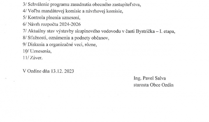 1. fotografia fotogalérie Oznámenie OZ 20.12.2023 - foto