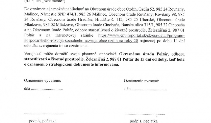 1. fotografia fotogalérie PHSR obce Ozdín na roky 2023 -2029 oznámenie - foto