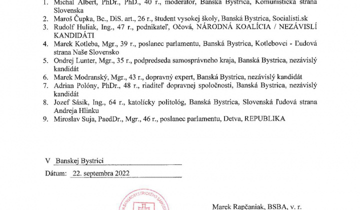 1. fotografia fotogalérie Zoznam zaregistrovaných kandidátov pre voľby predsedu BBSK - foto