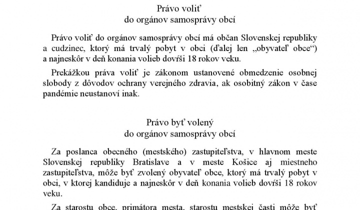 1. fotografia fotogalérie Informácia o podmienkach práva voliť a práva byť volený do orgánov samosprávy obcí - foto