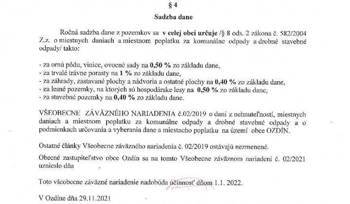 1. fotografia fotogalérie Návrh VZN č. 02/2021 o miestnych daniach - foto