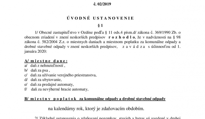 1. fotografia fotogalérie Návrh miestnych daní a poplatku 2020 - foto