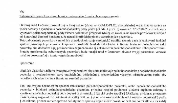 1. fotografia fotogalérie Zaburinenie pozemkov mimo hranice zastavaného územia obce - upozornenie
