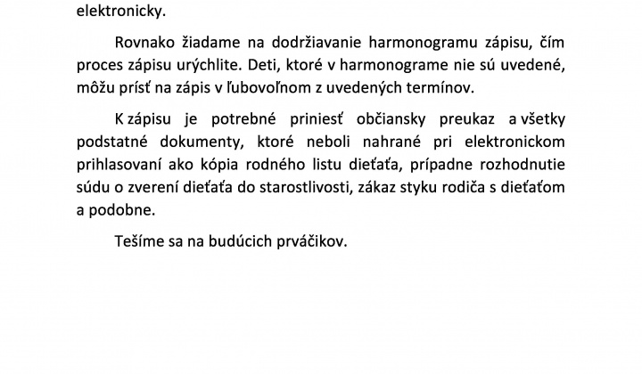 1. fotografia fotogalérie  Oznámenie - ZŠ Málinec - Zápis do 1. ročníka
