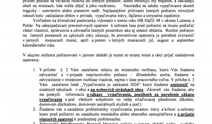 2. fotografia fotogalérie OR Hasičského a záchranného zboru v Lučenci - VYPAĽOVANIE TRÁVY JE PRÍSNE ZAKÁZANÉ