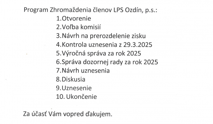 1. fotografia fotogalérie Pozvánka LPS Ozdín