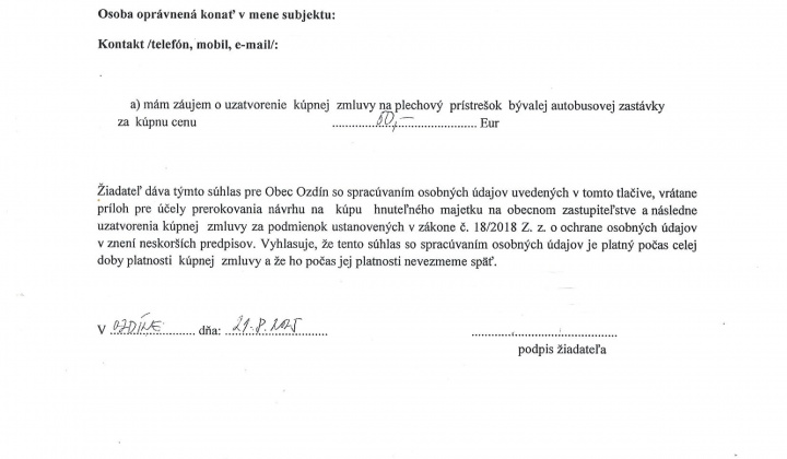 1. fotografia fotogalérie Prihláška do ponukového konania na uzatvorenie kúpnej zmluvy na predaj