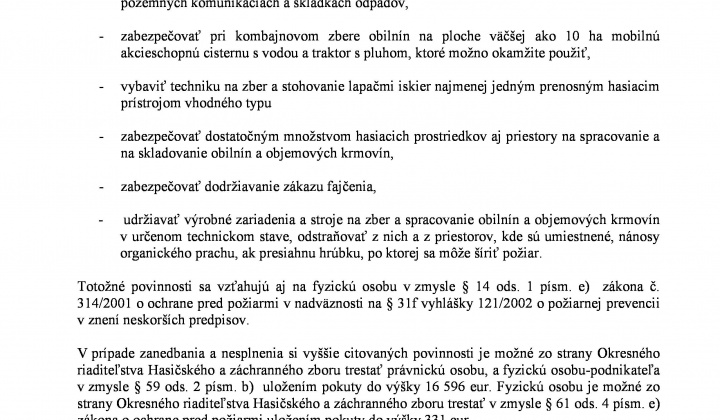 3. fotografia fotogalérie Zber úrody a žatevné práce - prijatie preventívnych opatrení na zníženie požiarovosti