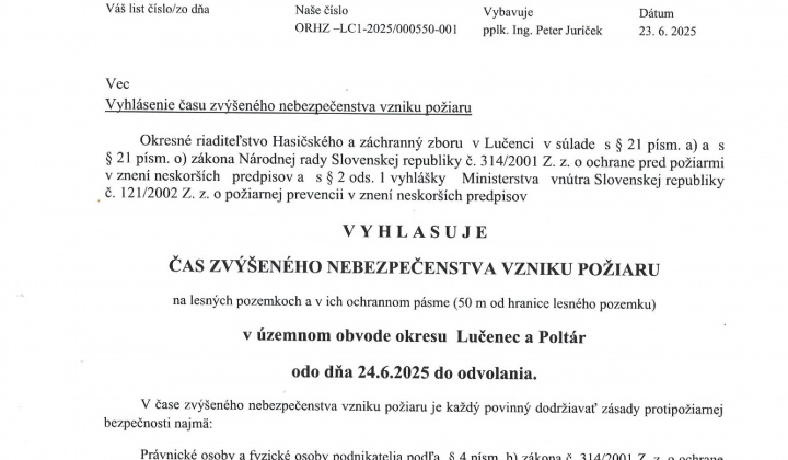 1. fotografia fotogalérie ČAS ZVÝŠENÉHO NEBEZPEČENSTVA VZNIKU POŽIARU